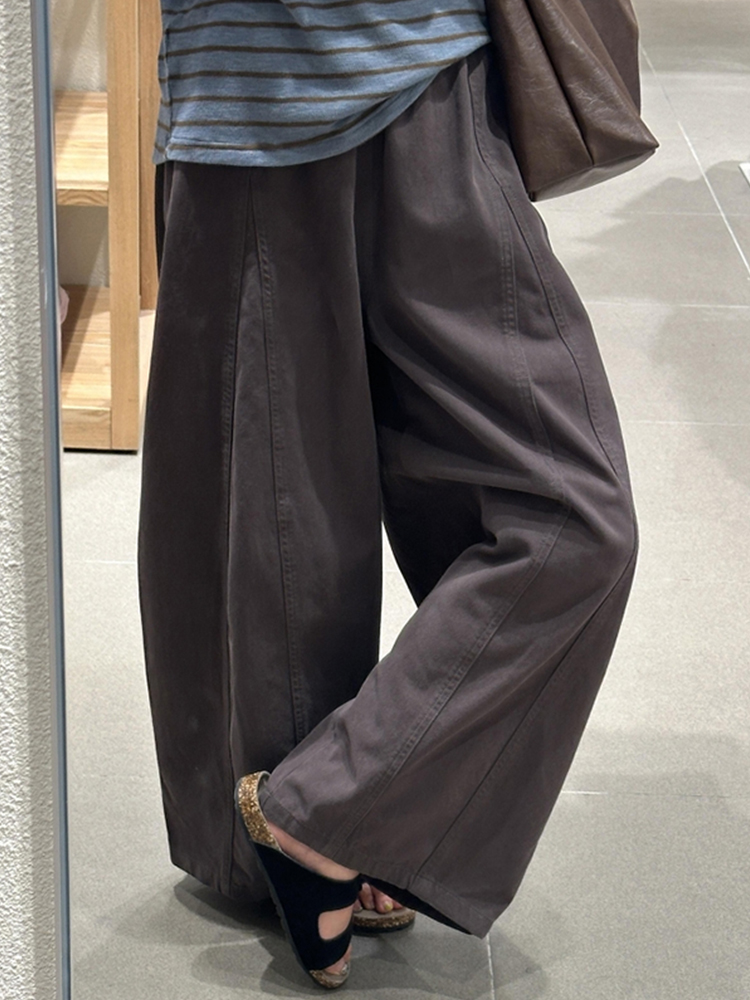 Korean Style Relaxed Wide-Leg Curved Pants for Women Plus Size Fall Loose Casual Cropped Balloon Pants