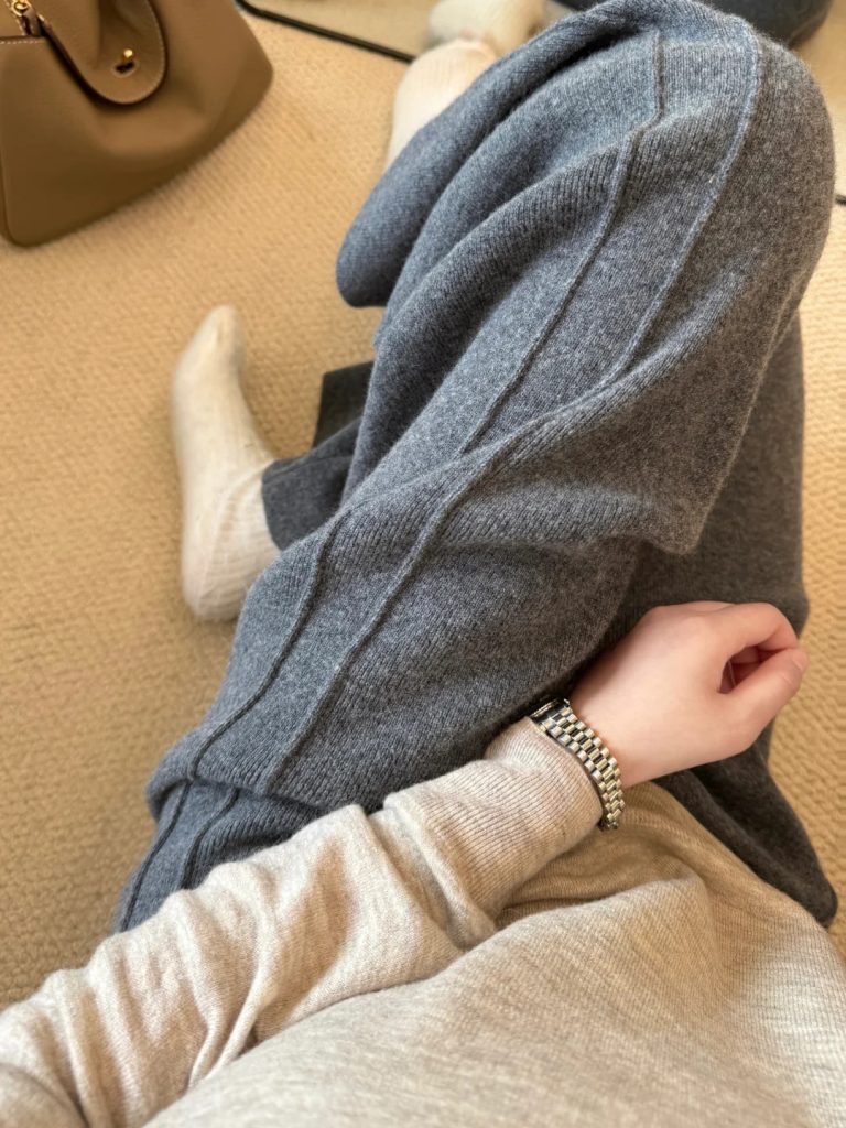 Gray Knit Casual Straight-Leg Pants for Women 2025 Spring Autumn New High-End Fashion Versatile Slimming Wide-Leg Trousers