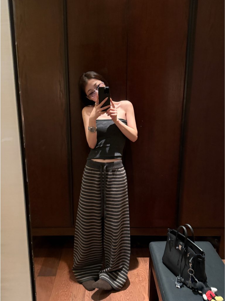 Women's Striped Straight-Leg Lazy Knit Pants Machine Washable Thickened