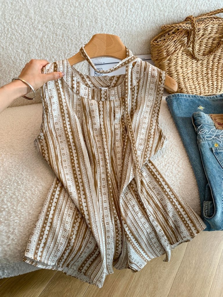 Women's Summer Striped Sleeveless Vest Top Loose Breathable Mori Girl Style