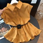 Women's French Style Polo Collar Short Sleeve Shirt Loose Fit Summer Top - Style 79d975