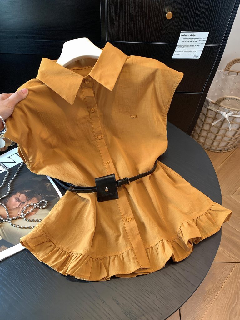 Women's French Style Polo Collar Short Sleeve Shirt Loose Fit Summer Top - Style 79d975