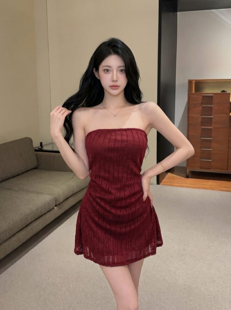 Sequin Strapless A-Line Dress with Padded Bust for Women Summer Slimming Design