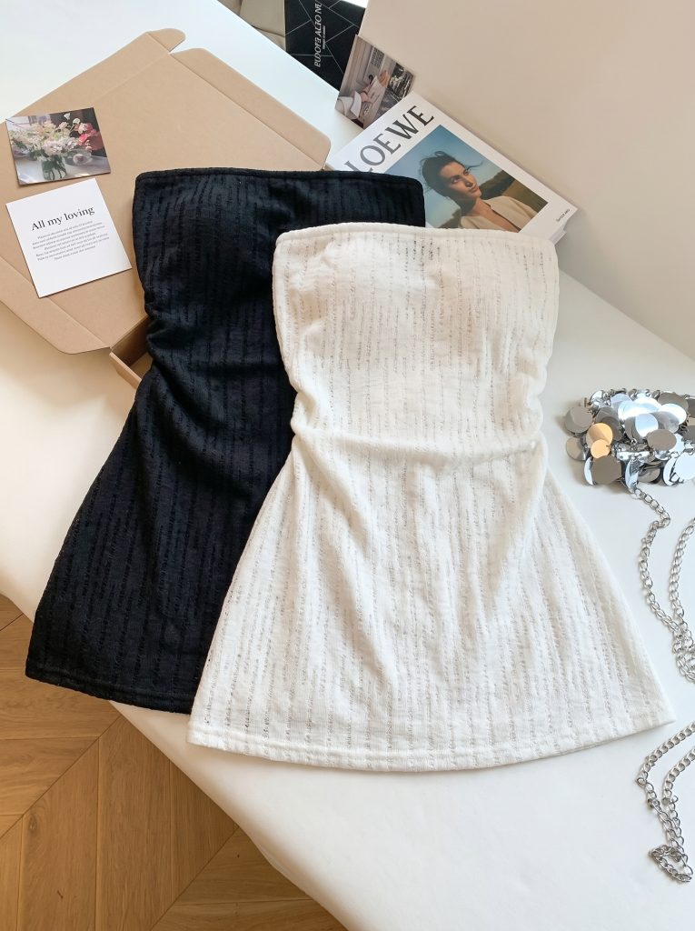Off-Shoulder Sequin Tube Dress Women Slim Fit A-Line Short Skirt with Pads