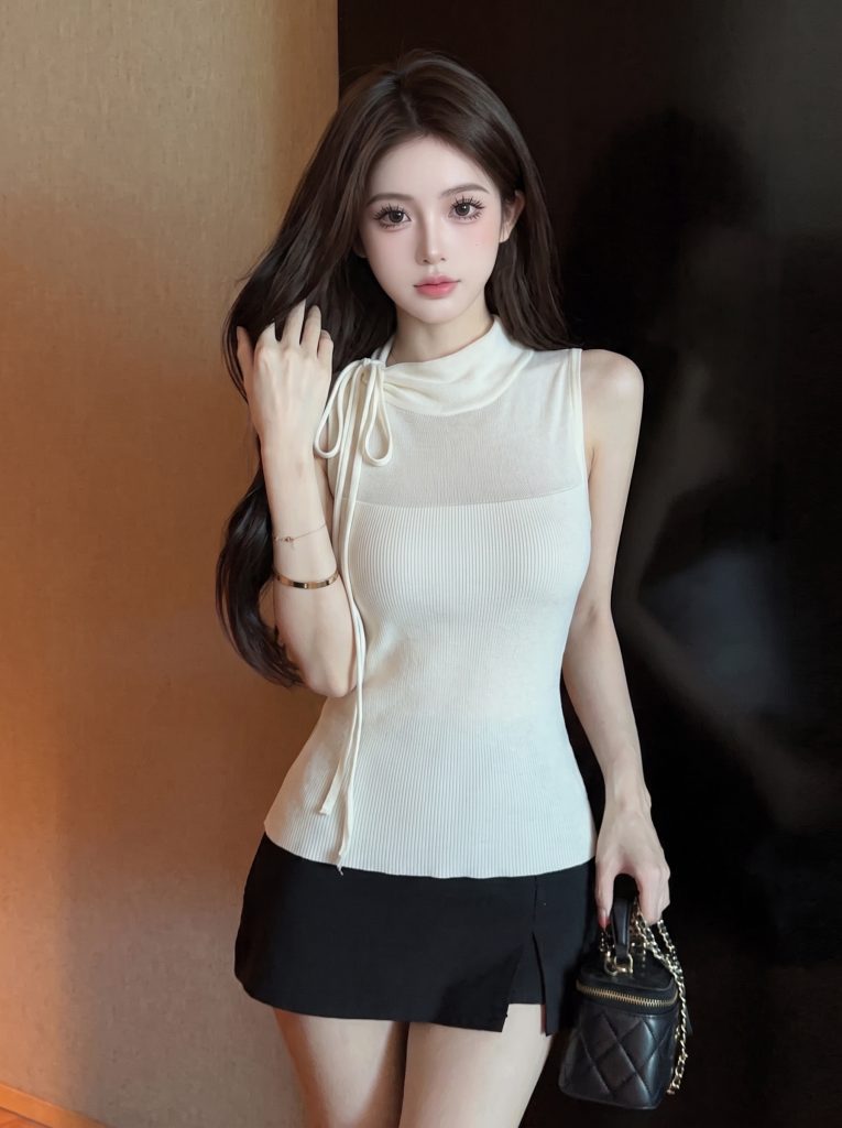Minimalist Sleeveless Tie-Front Knit Camisole Top for Women Summer Wear