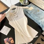 Women's Sleeveless Tie-Front Round Neck Cami Top Summer Patchwork Design Breathable Slimming Sexy Vest
