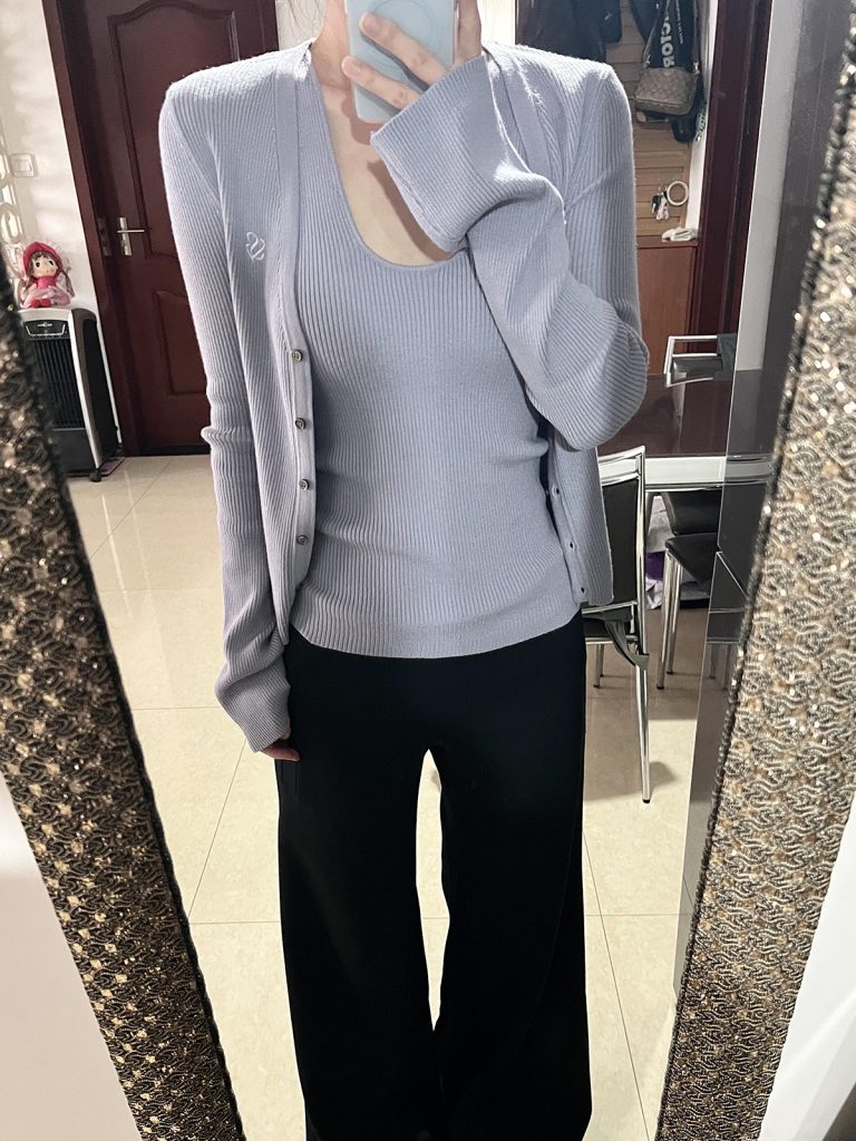 Women's Purple Knit Cardigan and Halter Vest Two-Piece Set Long Sleeve Lightweight Fall
