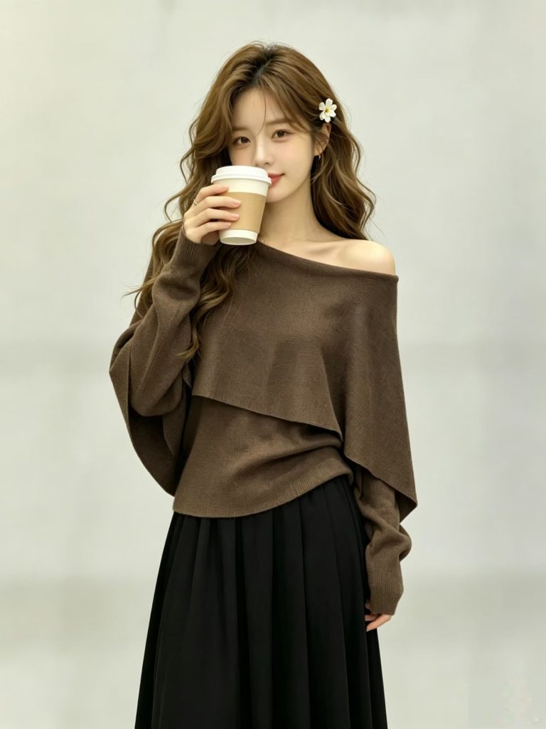 Women's Knit Cape Shawl Sweater Faux Two-Piece Top